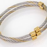 A picture of a Stainless 2 Wire Bangle with gold accents