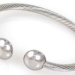 Stainless Cable Bangle with Silver Ends