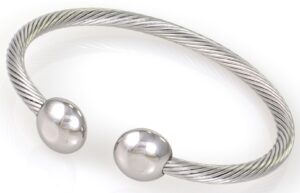 Stainless Cable Bangle with Silver Ends